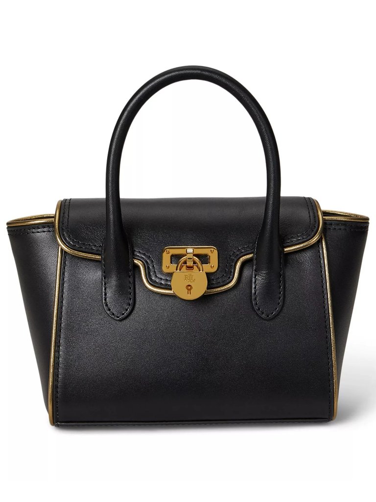 Nwt Lauren Ralph Lauren Tanner Small Satchel Bag Black/Gold Size Os